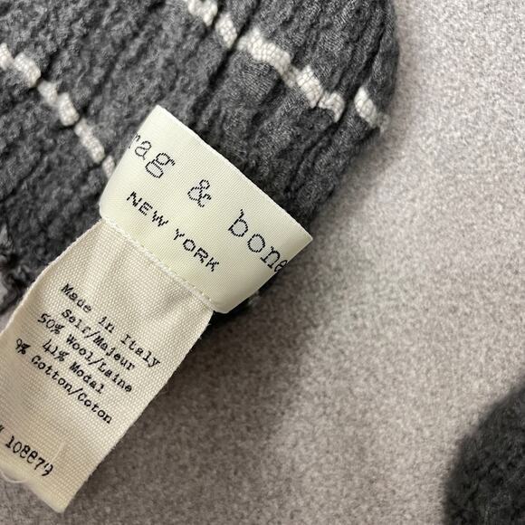 Rag & Bone Scarf Grey White Stripe Crinkle Wool Blend Outdoors Textured 56x7.5 - Picture 2 of 6